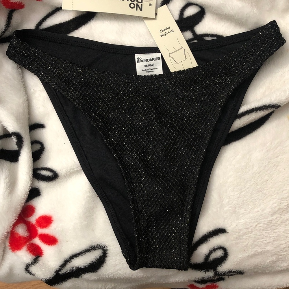 No Boundaries Black Sparkle Cheeky Bikini Bottom
